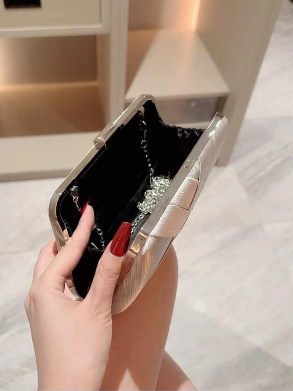 Elegant Silver Satin Clutch Bag by